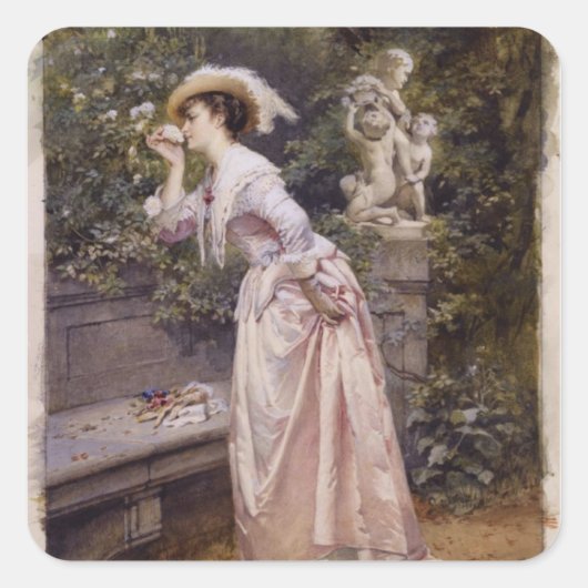 Lady Smelling-Rozen Vierkante Sticker (Voorkant)