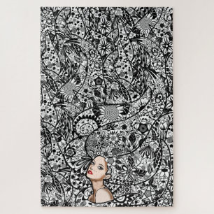Lady Spring Puzzle - Flowers Hair Girl - Schildere Legpuzzel