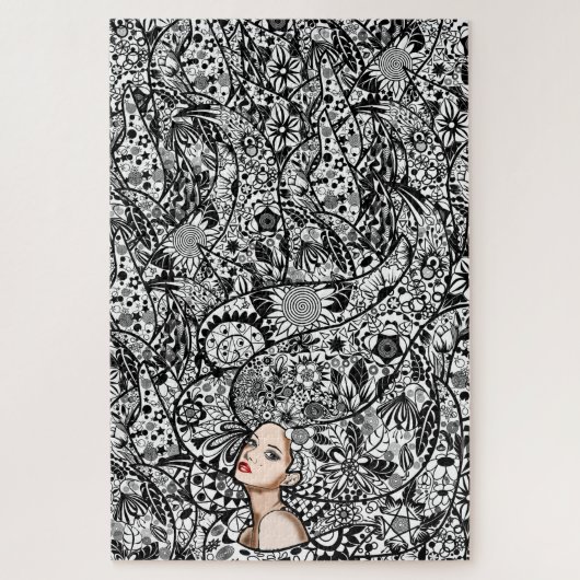 Lady Spring Puzzle - Flowers Hair Girl - Schildere Legpuzzel (Verticaal)