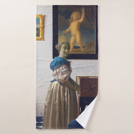 Lady Standing bij een Virginal, Johannes Vermeer Badhanddoek (Badhanddoek)