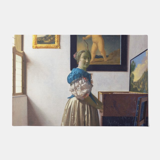 Lady Standing bij een Virginal, Johannes Vermeer Deurmat (Voorkant)