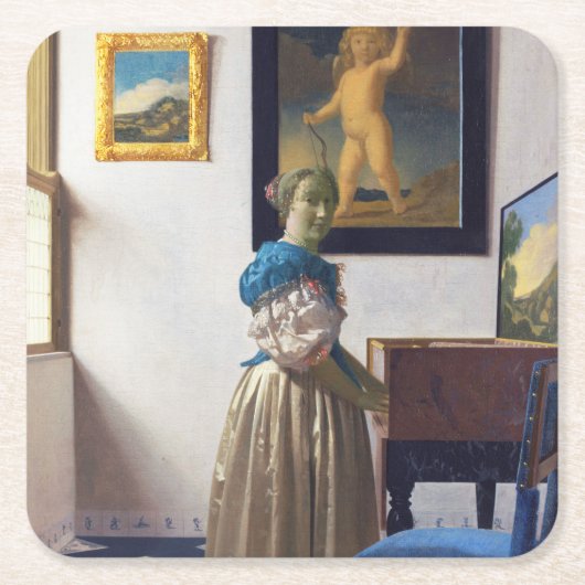 Lady Standing bij een Virginal, Johannes Vermeer Kartonnen Onderzetters (Voorkant)