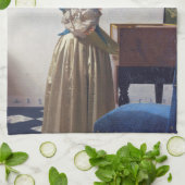 Lady Standing bij een Virginal, Johannes Vermeer Theedoek (Gevouwen)