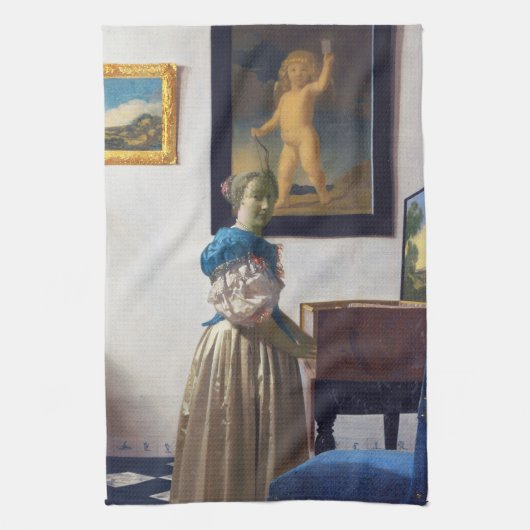 Lady Standing bij een Virginal, Johannes Vermeer Theedoek (Verticaal)