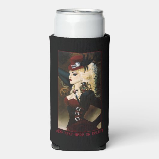 Lady Steampunk Victoriaans Rood Seltzer Blikjeskoeler (Seltzer Voorkant)