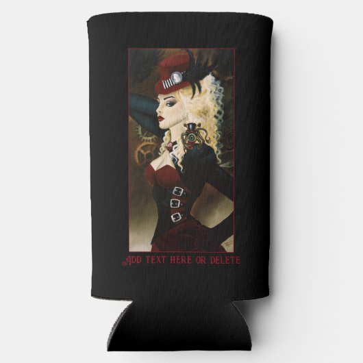 Lady Steampunk Victoriaans Rood Seltzer Blikjeskoeler (Achterkant)