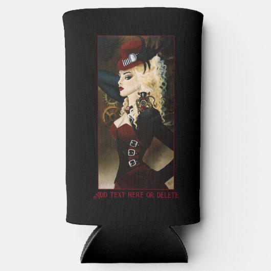 Lady Steampunk Victoriaans Rood Seltzer Blikjeskoeler (Voorkant)