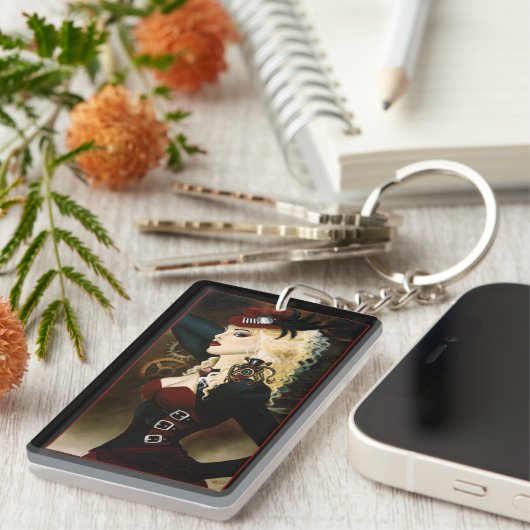 Lady Steampunk Victoriaans Rood Sleutelhanger (Voorkant Rechts)