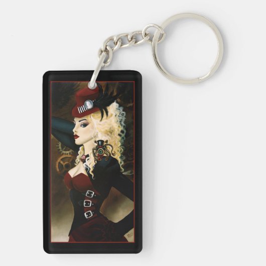 Lady Steampunk Victoriaans Rood Sleutelhanger (achterkant)