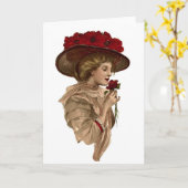  - Lady stopt om een rode roos te ruiken, Kaart (Gele Bloem)