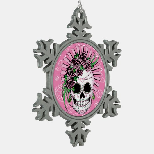 Lady Sugar Skull Tin Sneeuwvlok Ornament (Links)