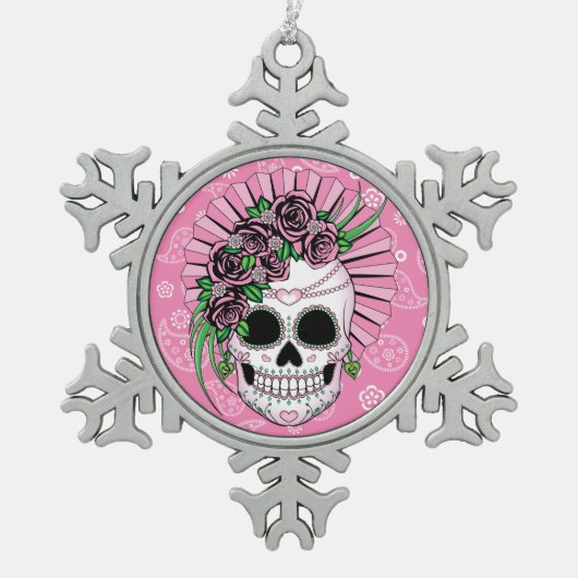 Lady Sugar Skull Tin Sneeuwvlok Ornament (Voorkant)