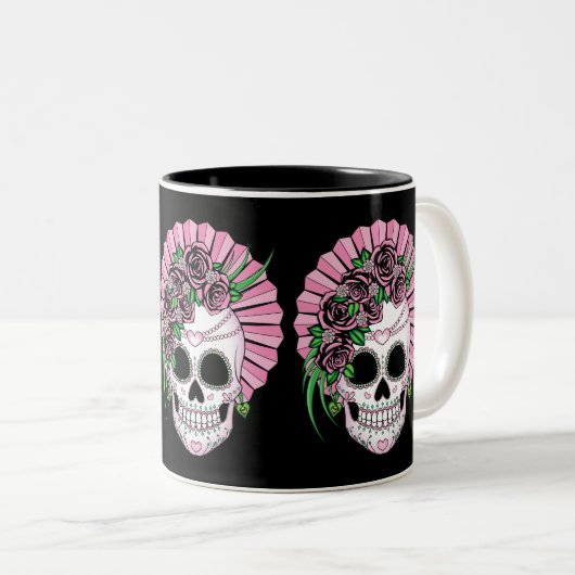 Lady Sugar Skull Tweekleurige Koffiemok (Voorkant rechts)