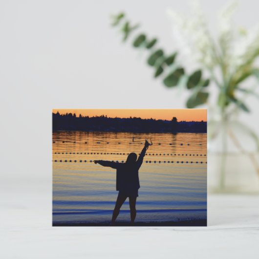 lady sunset silhouette briefkaart (Staand voorkant)