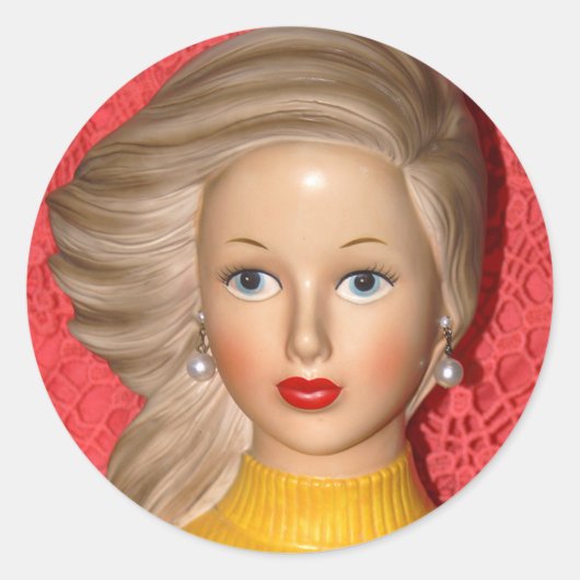 Lady Teen Head Vase Windswept Hair Ronde Sticker (Voorkant)