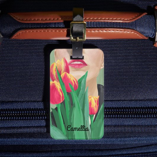 Lady & Tulip Groen Sinaasappel Modern Graphic Pain Bagagelabel