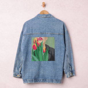 Lady & Tulp Groen & Sinaasappel Modern gedrukt Denim Jacket