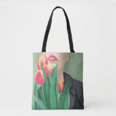 Lady & Tulp Groen & Sinaasappel Modern gedrukt Tote Bag (Voorkant)