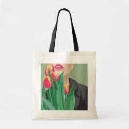 Lady & Tulp Groen & Sinaasappel Modern gedrukt Tote Bag