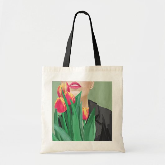 Lady & Tulp Groen & Sinaasappel Modern gedrukt Tote Bag (Voorkant)