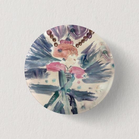 LADY TURQUOISE (WATERVERF) BROOCH RONDE BUTTON 3,2 CM (Voorkant)