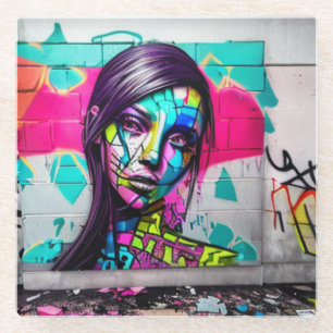 Lady Urban Art Kleurrijke Graffiti Glazen Onderzetter