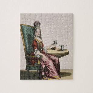 Lady Using Coffee, mode bord, c.1695 (engravi) Legpuzzel