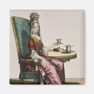 Lady Using Coffee, mode bord, c.1695 (engravi) Magneet