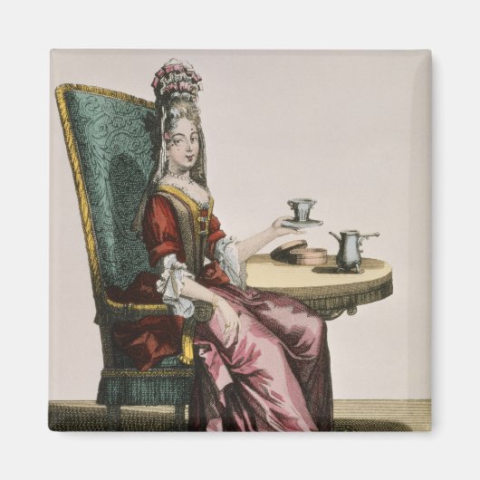 Lady Using Coffee, mode bord, c.1695 (engravi) Magneet (Voorkant)
