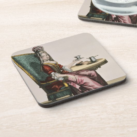 Lady Using Coffee, mode bord, c.1695 (engravi) Onderzetter (Linkerzijde)