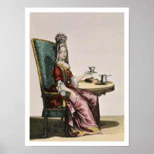 Lady Using Coffee, mode bord, c.1695 (engravi) Poster