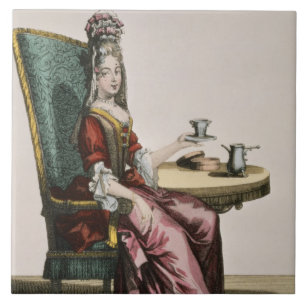 Lady Using Coffee, mode bord, c.1695 (engravi) Tegeltje