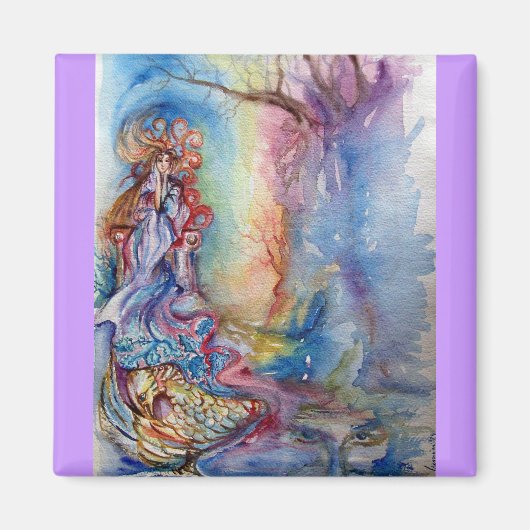 LADY VAN DE Waterverf LAKE Pink Blue Fantasy Magneet (Voorkant)