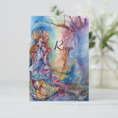 LADY van het merk, levendige blauwe roze rsvp Kaart (Staand voorkant)