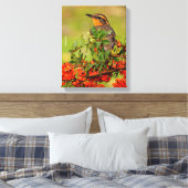 Lady Varied Thrush op de Pyracantha-Struik Canvas Afdruk (Insitu (Slaapkamer))