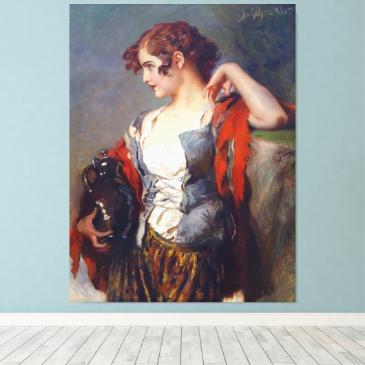  Lady Vendor met een pot Canvas Afdruk (Insitu (Houten vloer))