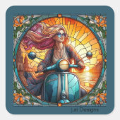 Lady Vespa Vierkante Sticker (Voorkant)