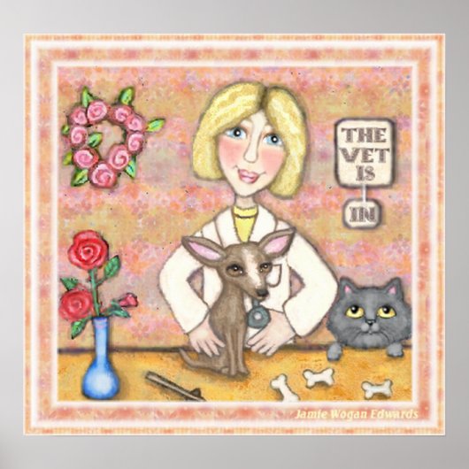 Lady Vet met hond en kat Poster (Voorkant)