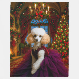 Lady Violet White Poodle Holiday  Fleece Deken