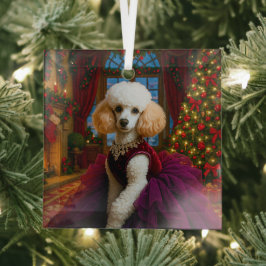 Lady Violet White Poodle Vakantie Glas Ornament