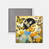 Lady, Vlinders, Bloemen en Inspirerend Magneet (Voorkant / Achterkant)