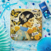 Lady, Vlinders, Bloemen en Inspirerend Papieren Bordje (Feest)