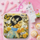 Lady, Vlinders, Bloemen en Inspirerend Papieren Bordje (Feest)