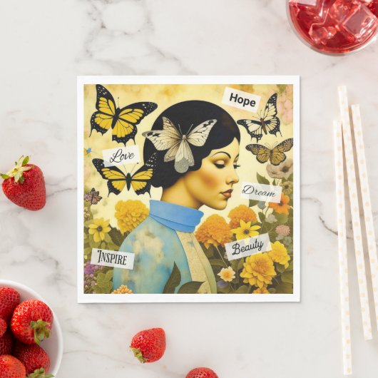  Lady, Vlinders, Bloemen en Inspirerend Servet (Insitu)