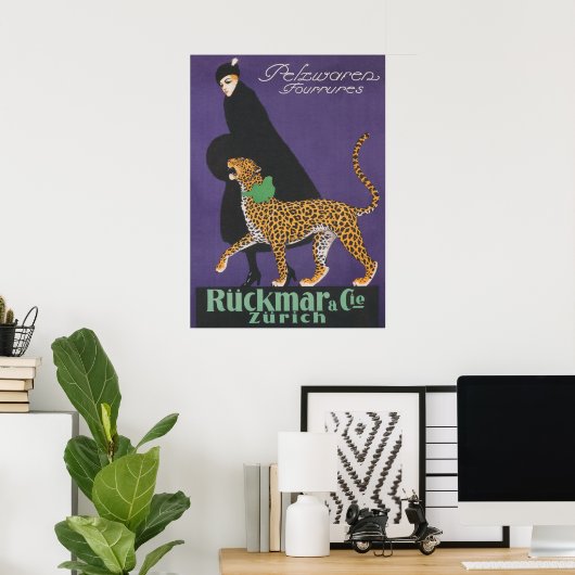 Lady Walking a Leopard  Mode Poster (Thuiskantoor)