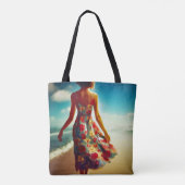 Lady Walking op het strand Tote Bag (Achterkant)