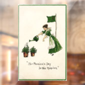 Lady Watering Shamrocks Window Cling Raamsticker (Vel 2)