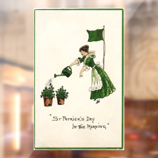 Lady Watering Shamrocks Window Cling Raamsticker (Vel 2)