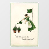 Lady Watering Shamrocks Window Cling Raamsticker (Vel)