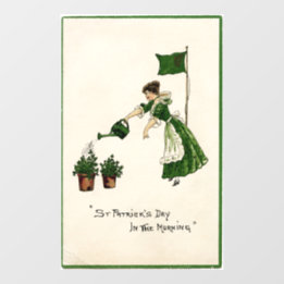 Lady Watering Shamrocks Window Cling Raamsticker